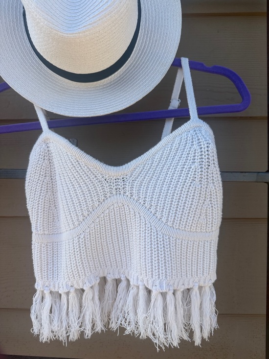 wild fable Tops - Fringe Crochet Sexy Wild Fable Knit adjustable cami white / ivory Fringe Cami